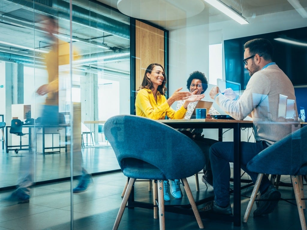 Modern Conference Room With Clients Talking