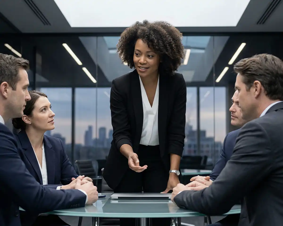 executive leading a strategic boardroom meeting